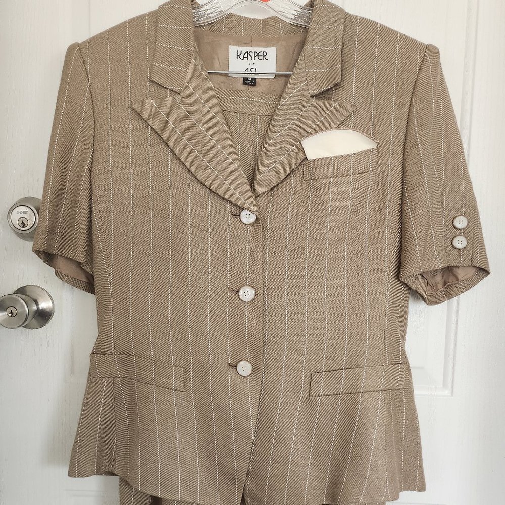 Kasper Suit size 14 tan pinstripe